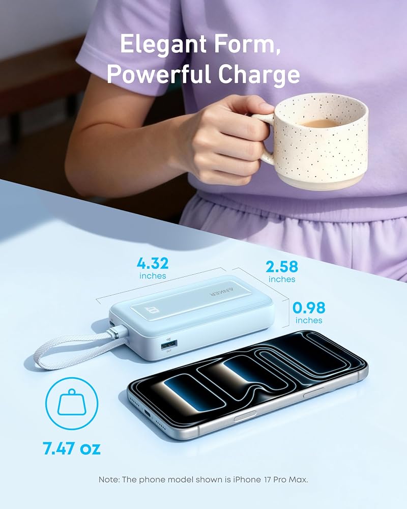 باور بانك Anker Zolo سعة 10000mAh بقوة 30W بكابل USB-C مدمج – أسود 4
