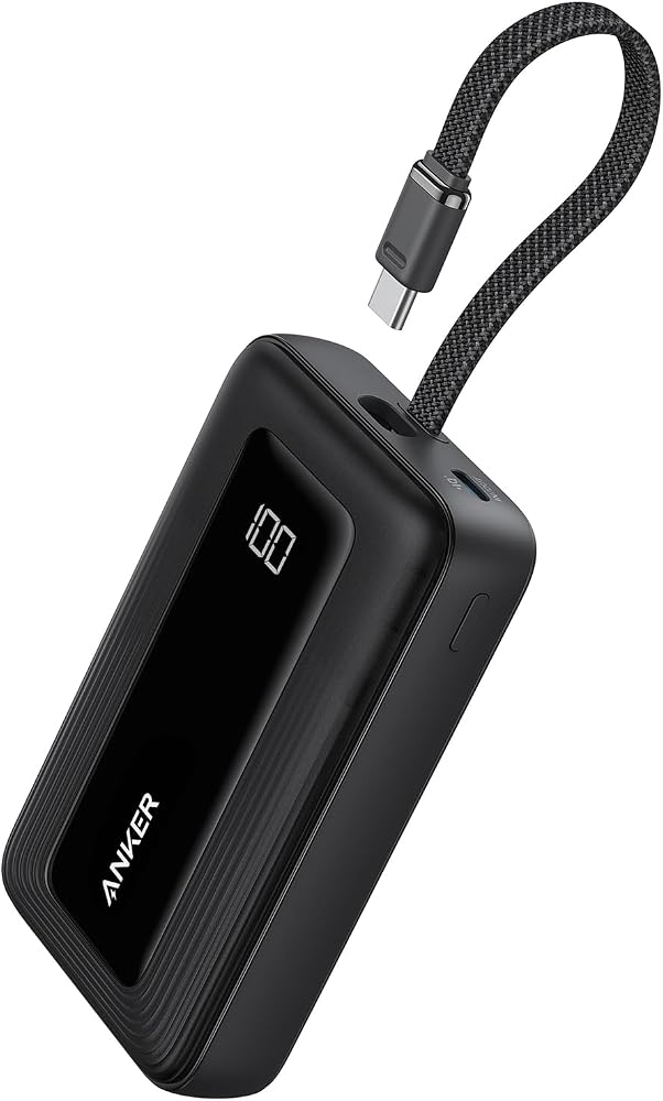 باور بانك Anker Zolo سعة 10000mAh بقوة 30W بكابل USB-C مدمج – أسود