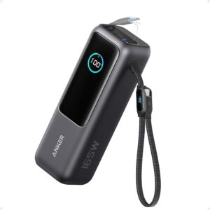 باور بانك لابتوب Anker سعة 25000mAh بقوة 165W بكابل قابل للسحب – أسود