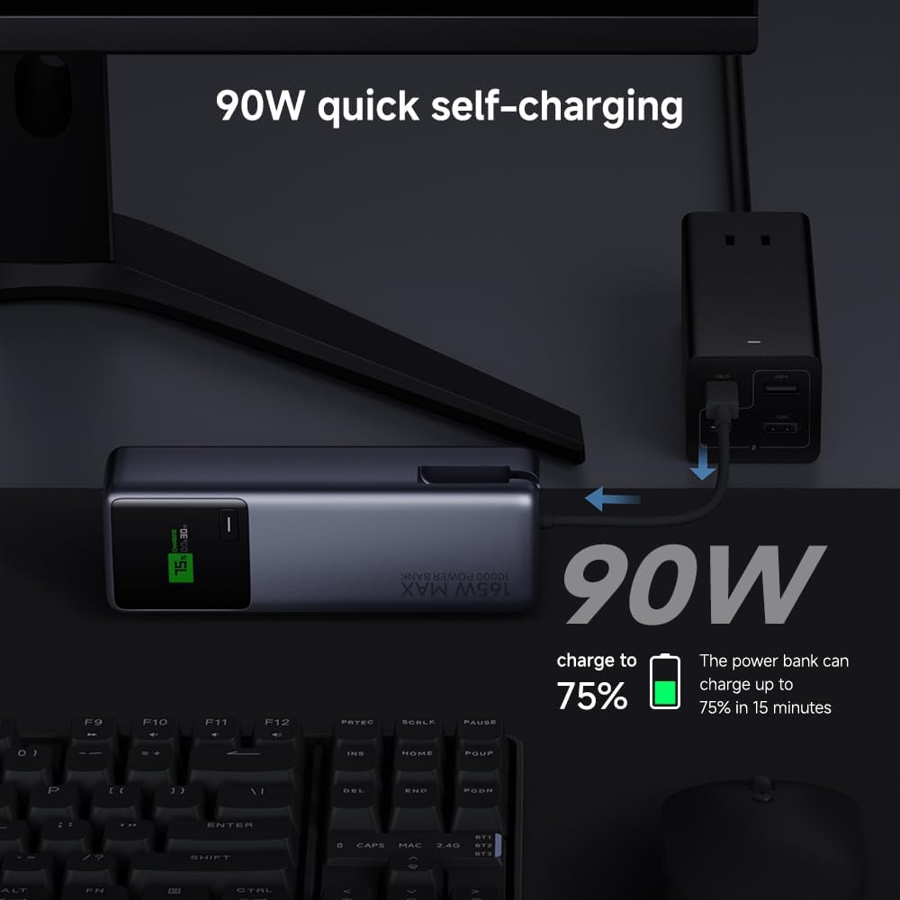 باور بانك Xiaomi سعة 10000mAh بقوة 165W بكابل USB-C مدمج 5