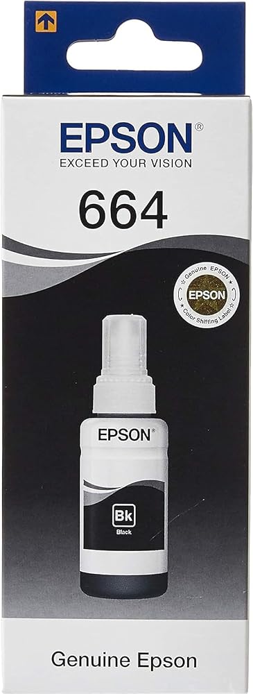 زجاجة حبر أسود أصلية Epson 664 (T6641) سعة 70 مل