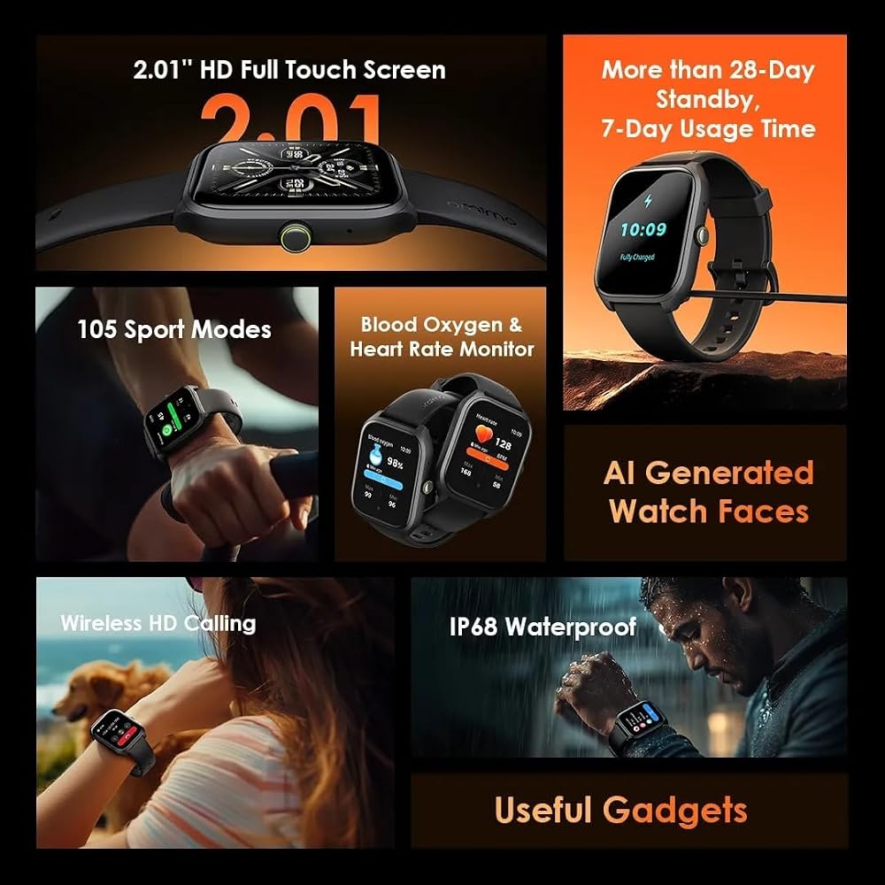 ساعة ذكية Oraimo Watch 5 Lite OSW-804 بشاشة 2.01 بوصة ومكالمات – أسود 2