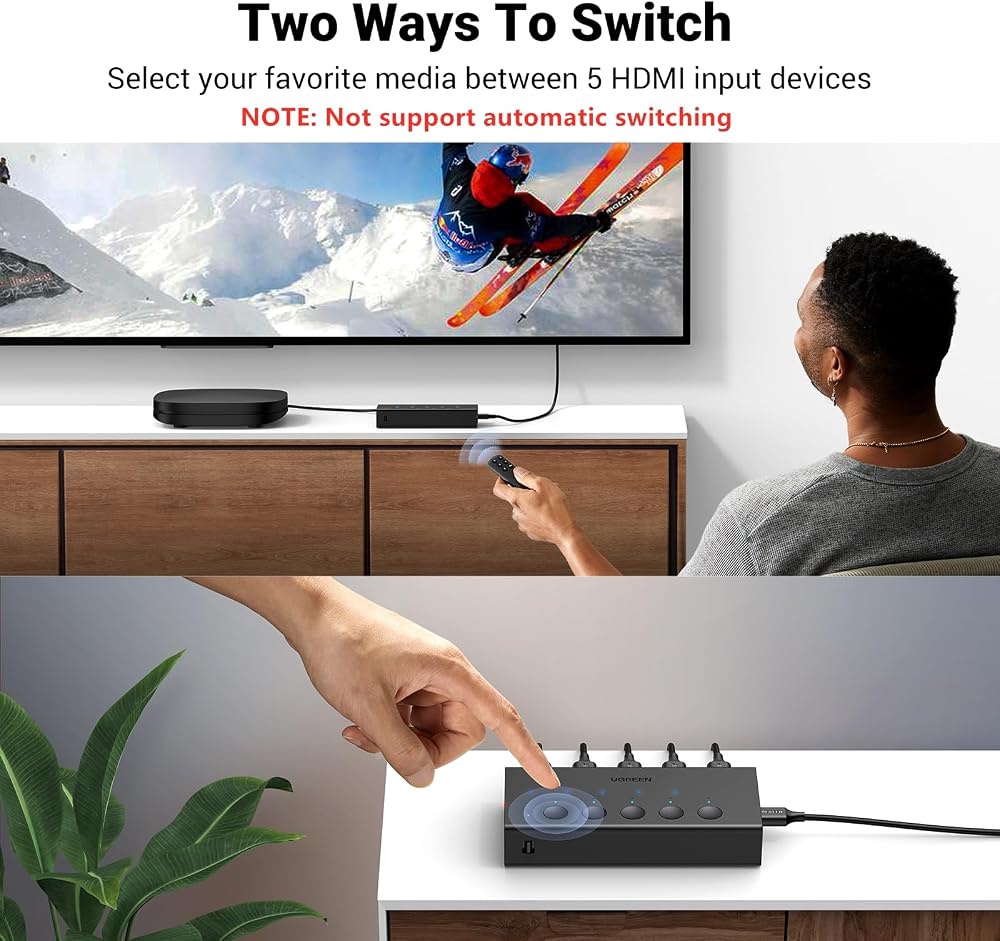 سويتش HDMI بخمسة مداخل وريموت UGREEN 90512 بدقة 4K@60Hz 5