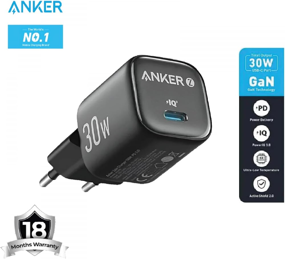شاحن Anker Zolo GaN بقوة 30W منفذ USB-C مع كابل 1.8 متر – أسود 3
