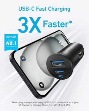 شاحن سيارة Anker بقوة 30W بمنفذين USB-C و USB-A 2