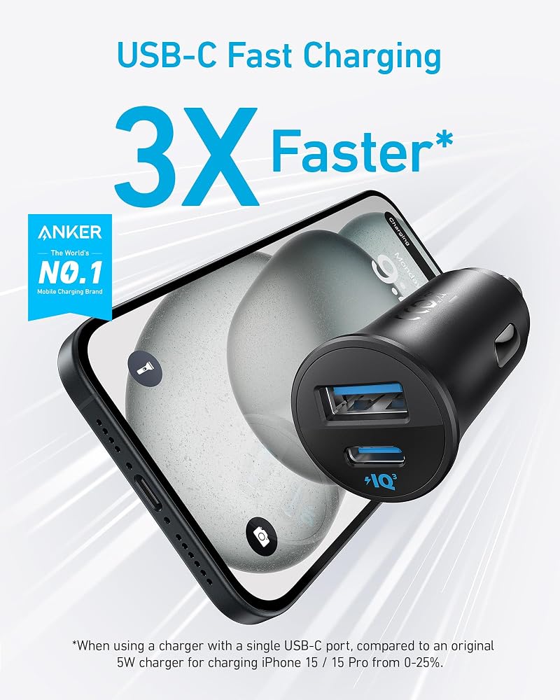 شاحن سيارة Anker بقوة 30W بمنفذين USB-C و USB-A 2