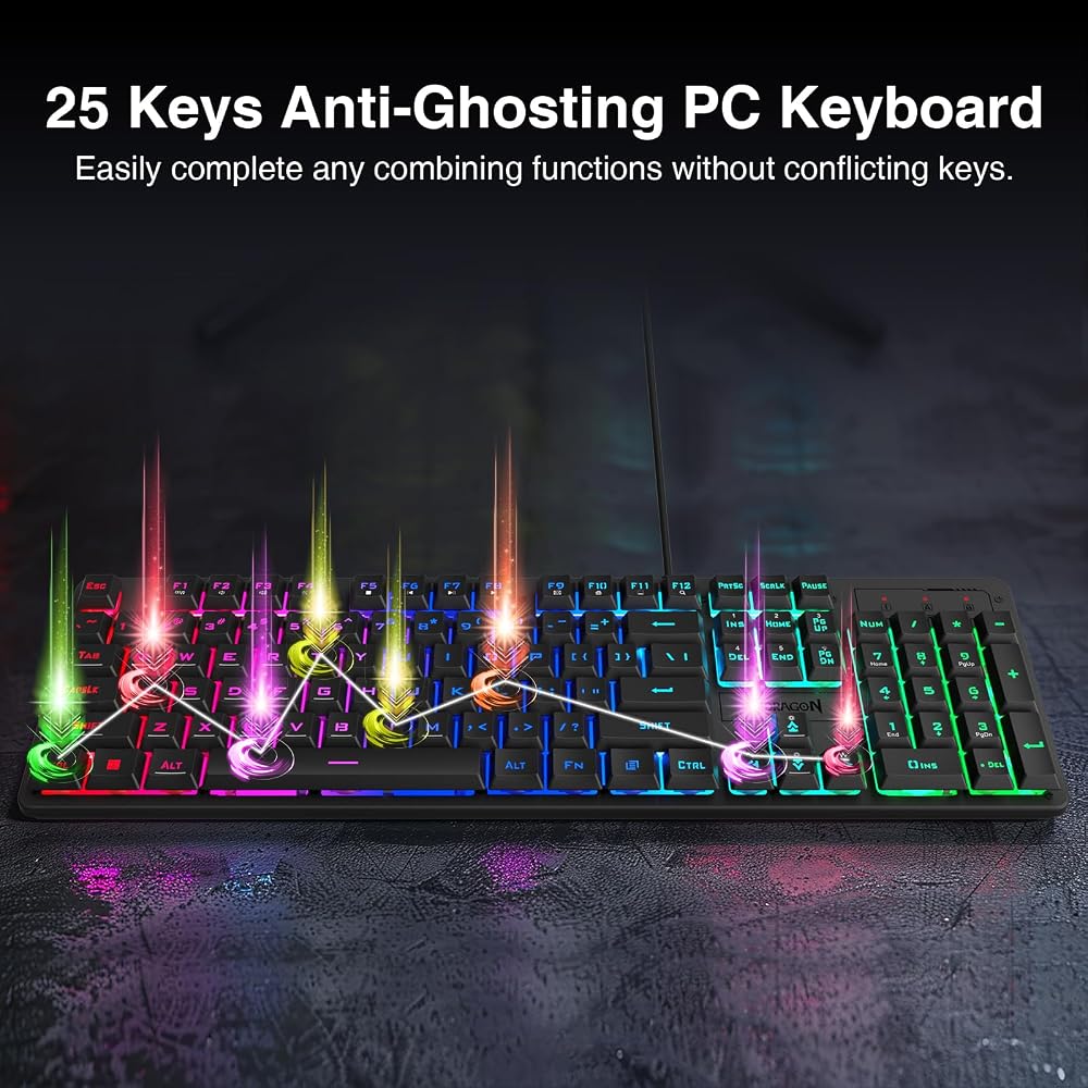 طقم جيمنج Redragon S107 – كيبورد RGB وماوس 3200 DPI وماوس باد 4