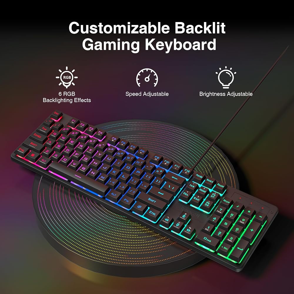 طقم جيمنج Redragon S107 – كيبورد RGB وماوس 3200 DPI وماوس باد 2
