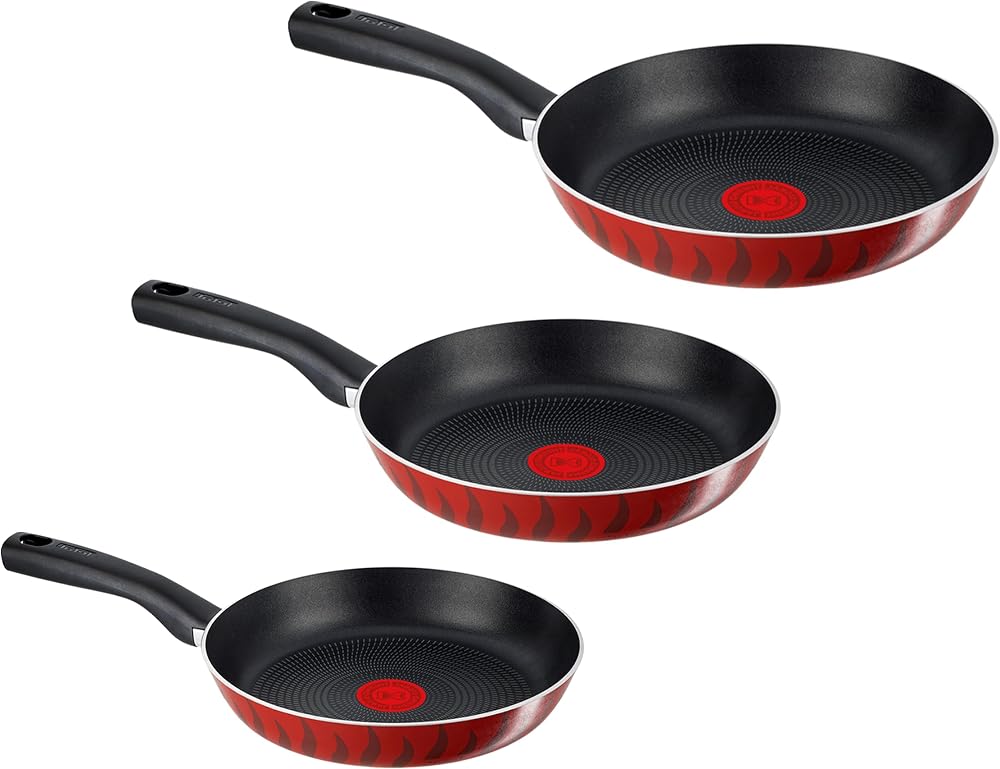 طقم طاسات Tefal Tempo تيتانيوم 3 قطع مقاس 16 و20 و24 سم أحمر