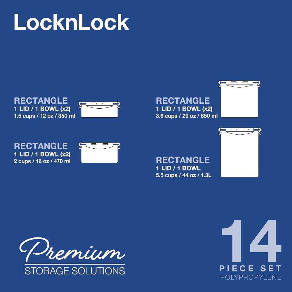 طقم علب حفظ الطعام LocknLock HPL809BS محكمة الغلق 14 قطعة 3