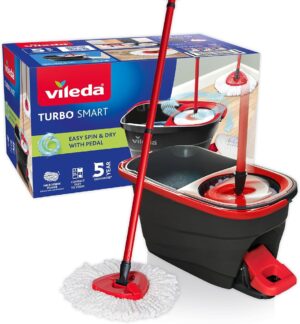 طقم ممسحة دوّارة Vileda Turbo Smart بجردل ودواسة عصر بالقدم