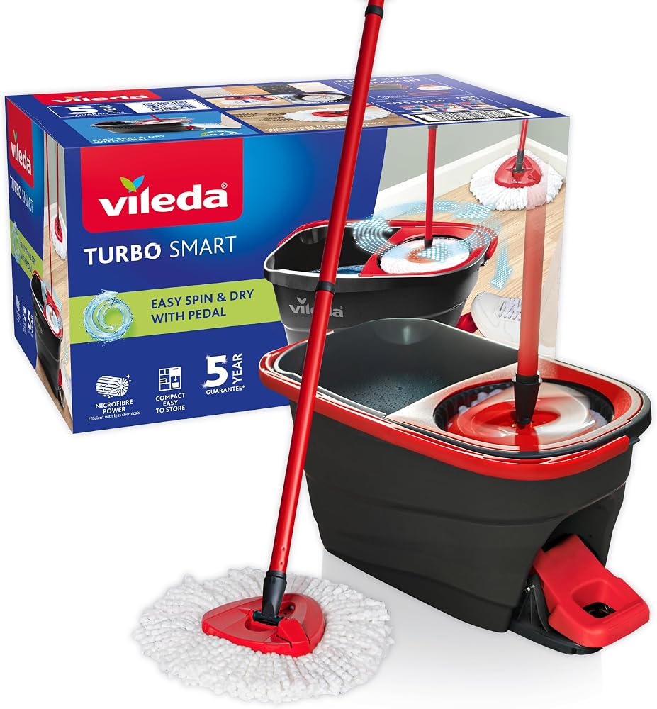 طقم ممسحة دوّارة Vileda Turbo Smart بجردل ودواسة عصر بالقدم