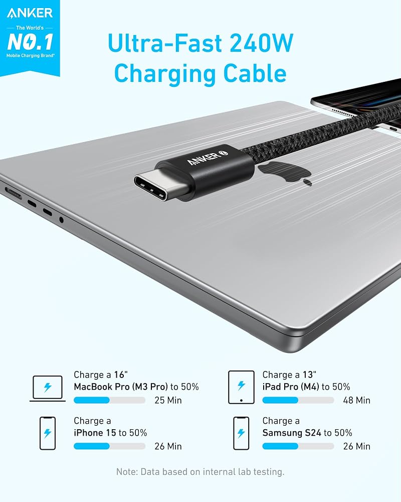 كابل Anker Zolo مضفر USB-C إلى USB-C بقوة 240W طول 1.8 متر – أسود 2