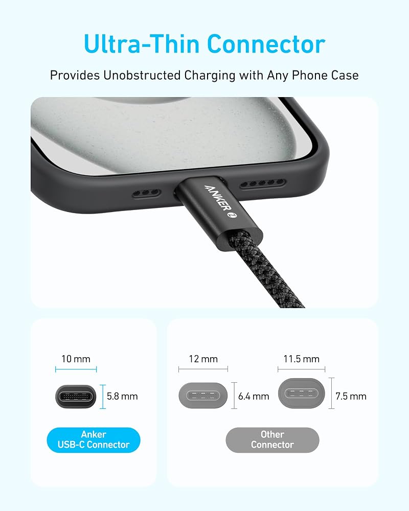 كابل Anker Zolo مضفر USB-C إلى USB-C بقوة 240W طول 1.8 متر – أسود 3