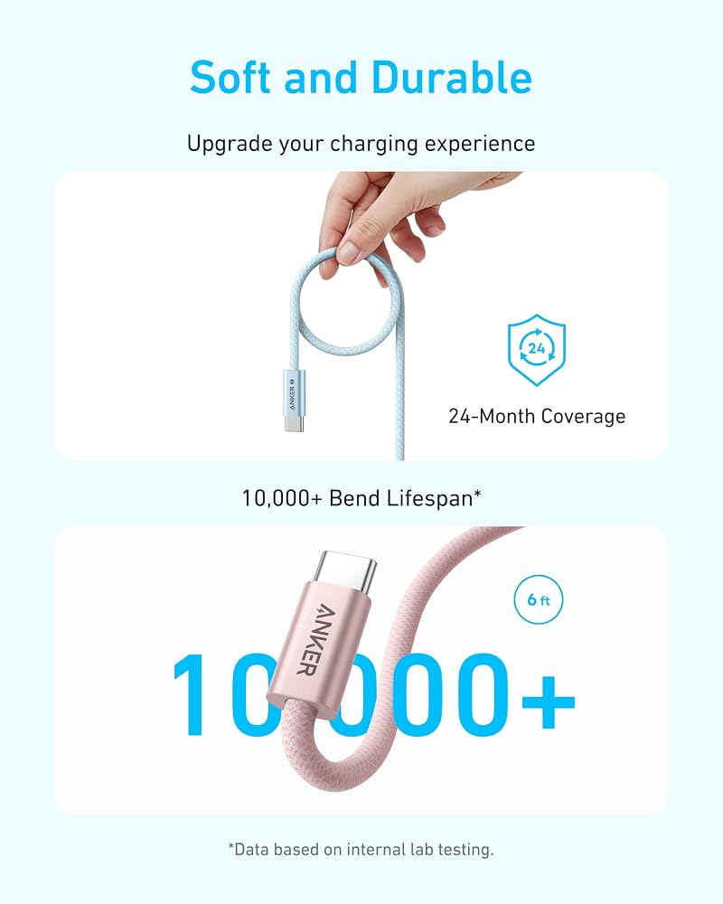 كابل Anker Zolo مضفر USB-C إلى USB-C بقوة 240W طول 1.8 متر – أسود 4