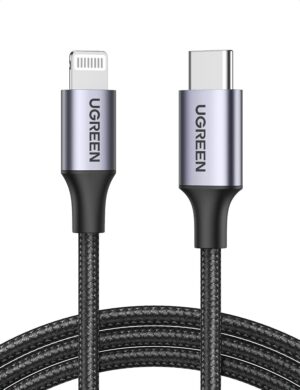 كابل UGREEN مضفر USB-C إلى Lightning معتمد MFi طول 2 متر – أسود