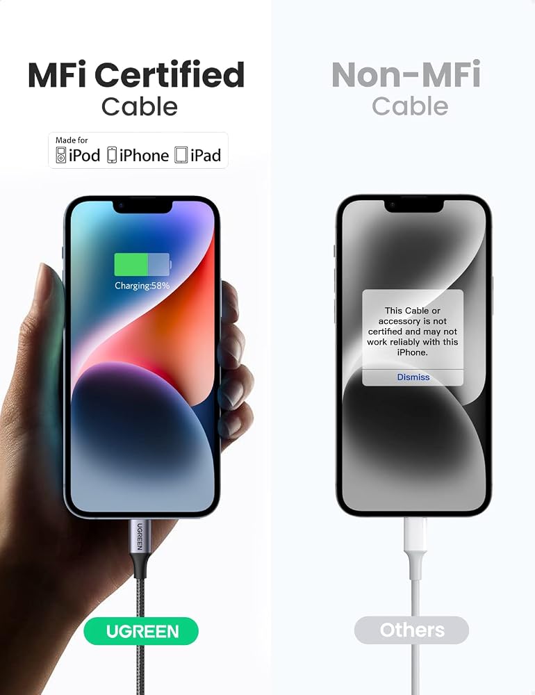 كابل UGREEN مضفر USB-C إلى Lightning معتمد MFi طول 2 متر – أسود 3