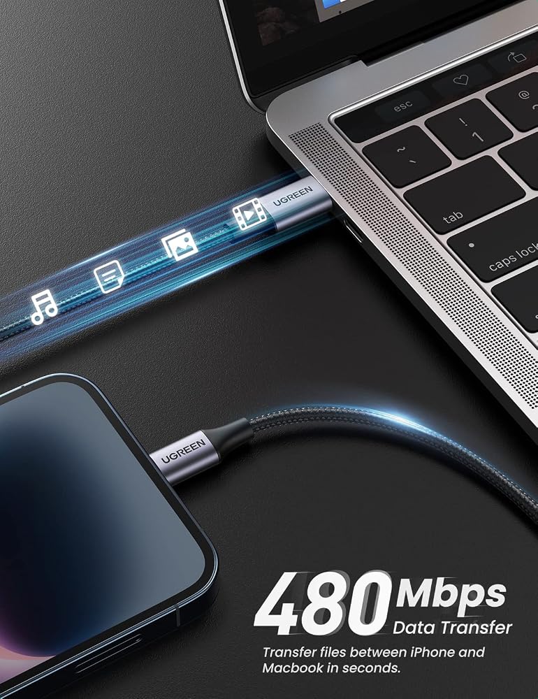كابل UGREEN مضفر USB-C إلى Lightning معتمد MFi طول 2 متر – أسود 4