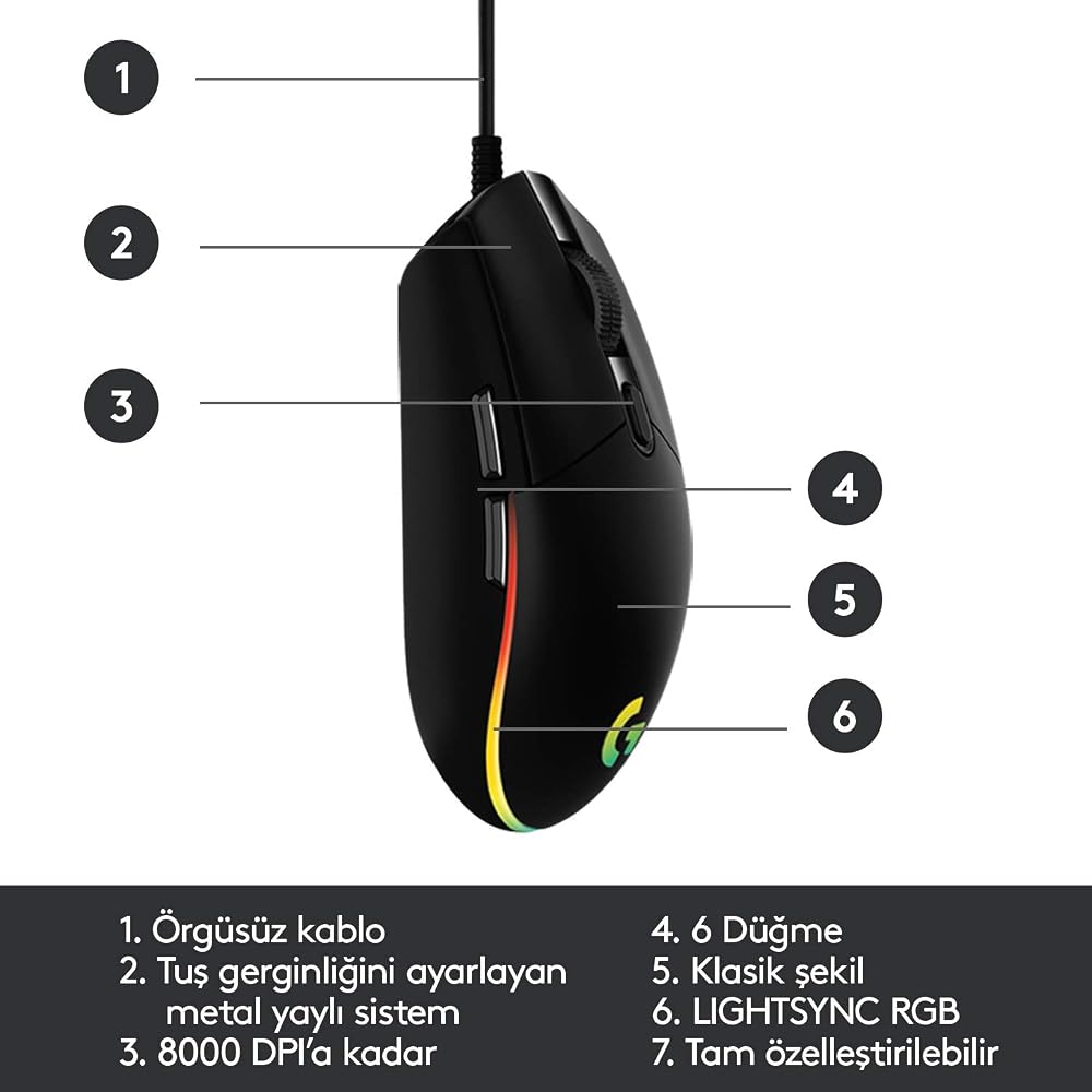 ماوس جيمنج Logitech G102 Lightsync RGB – أسود 5