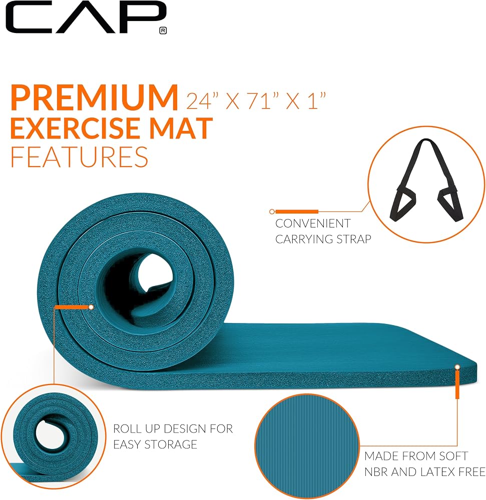 مرتبة تمارين ويوجا سميكة 2.5 سم CAP Barbell مع حزام حمل 3