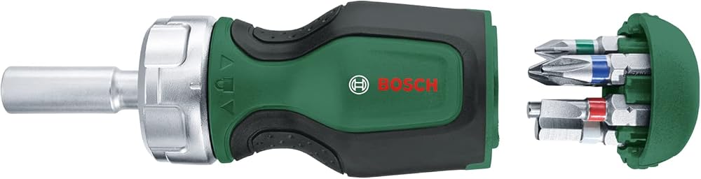مفك سقاطة Bosch بمقبض قصير مع 6 رؤوس وحامل مغناطيسي