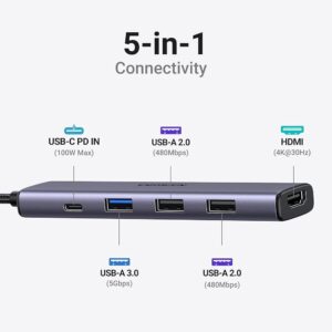 هب UGREEN Revodok 5 في 1 USB-C بمنفذ HDMI 4K وشحن 100W 2