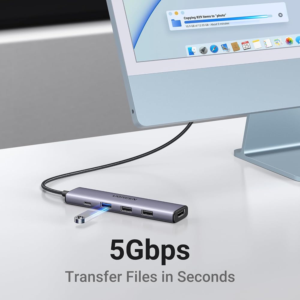 هب UGREEN Revodok 5 في 1 USB-C بمنفذ HDMI 4K وشحن 100W 4