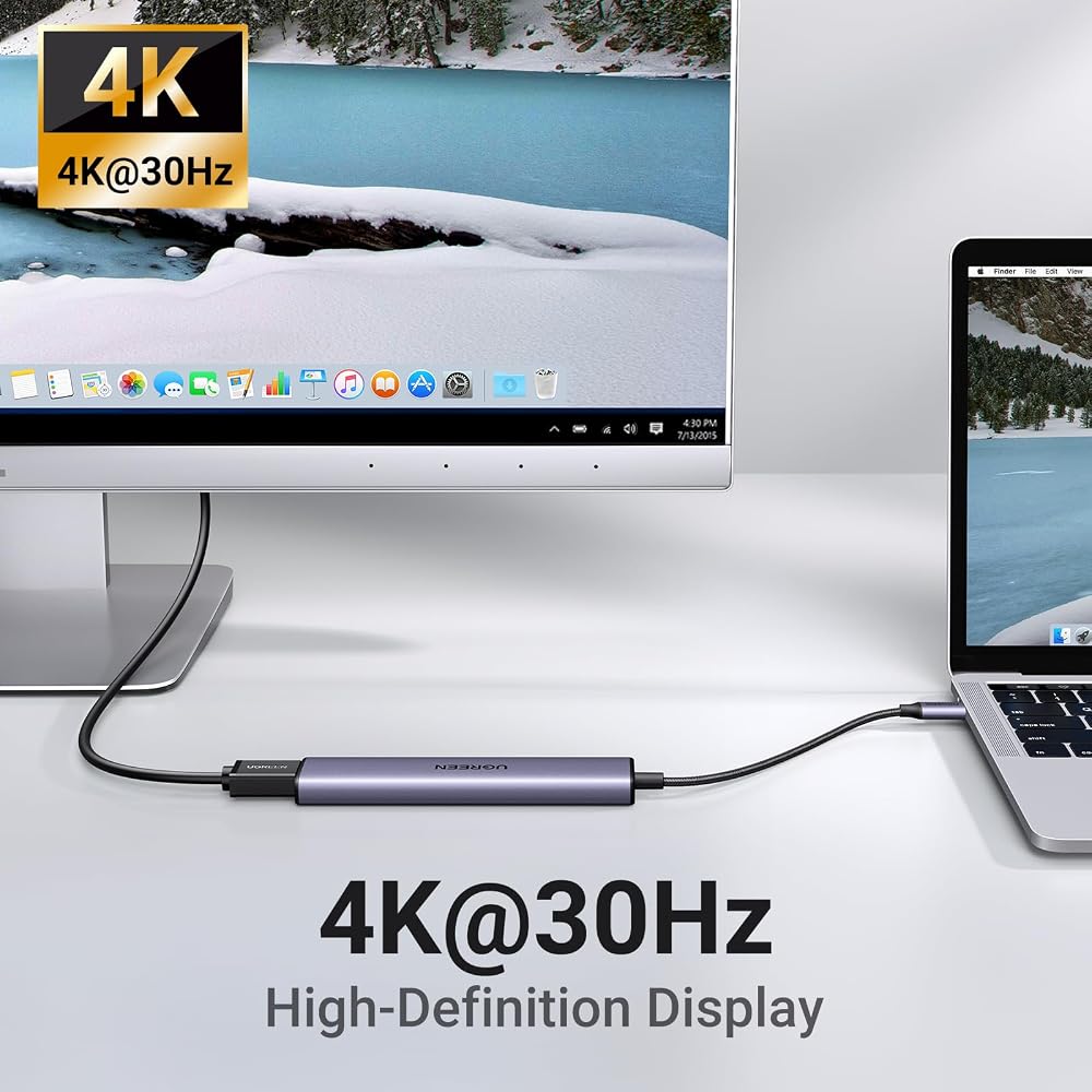 هب UGREEN Revodok 5 في 1 USB-C بمنفذ HDMI 4K وشحن 100W 5