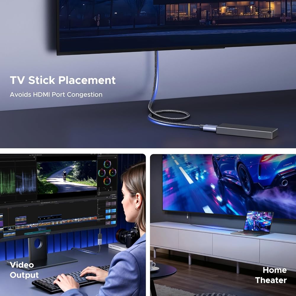 وصلة تطويل HDMI 2.1 قصيرة UGREEN بدقة 8K وطول 15 سم للتي في ستيك 3